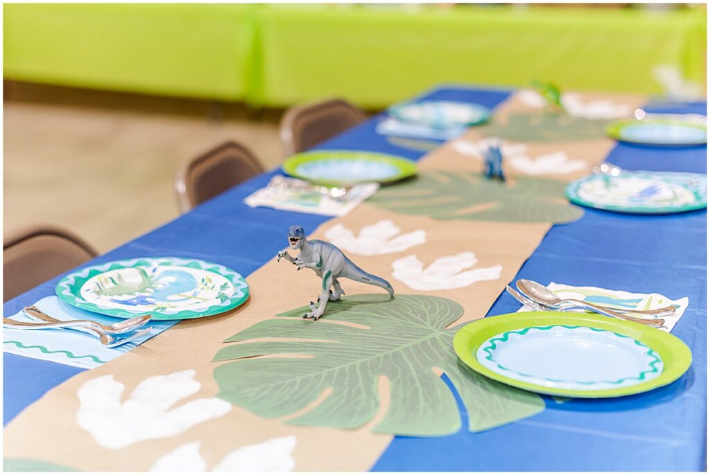 dinosaur table decor, dinosaur birthday party, blue and green birthday theme, stomp chomp roar, boys birthday party ideas, dinosaur party, 2nd birthday, 4th birthday